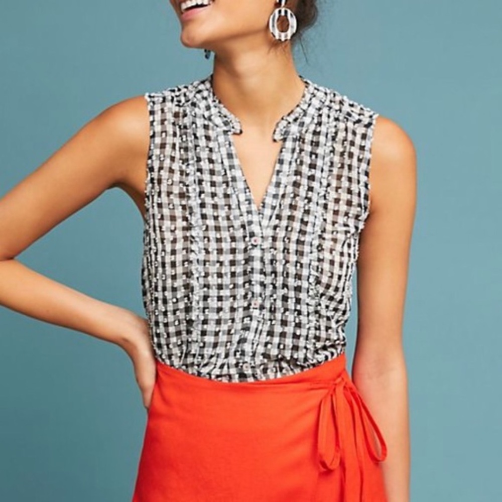 Anthropologie Maeve Gingham Black & White Checked Button up Top NWT - Picture 4 of 11